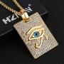 HZMAN 18k Gold Plated Iced Out Eye of Horus Egypt Protection Cross Dog Tag Pendant Stainless steel Necklace