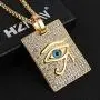 HZMAN 18k Gold Plated Iced Out Eye of Horus Egypt Protection Cross Dog Tag Pendant Stainless steel Necklace