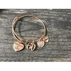Infinity Collection 60th Birthday Charm Bangle Bracelet, Rose Gold Fabulous and Sixty Birthday Gift for Women
