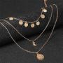 Taktik Boho Layered Coin Pendant Necklaces Gold Moon Necklace Chain Sequins Jewelry for Women and Girls