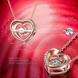 DANCING HEART Valentines Day Women Gifts for Christmas 925 Sterling Silver Love Heart Pendant Necklace Rose Gold Plated Jewelry with 5A Cubic Zirconia Birthday Gifts for Daughter Wife Girlfriend Sister
