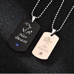 Blowin His Queen Her King Couple Necklace His Hers Stainless Steel Crown Tag Pendant, Christmas Anniversary Valentines Gift for Lover