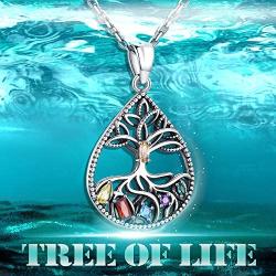 Aniu celtic tree of life Pendant necklace for Women, 925 Sterling Silver Cubic Zirconia Teardrop Jewelry Gifts for girls Mom Lovers Wife 18