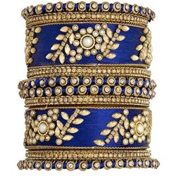 Aheli Traditional Wedding Designer Silk Thread Faux Stone Studded Bridal Bangle Set Chuda Indian Ethnic Bollywood Fashion Jewelry for Women