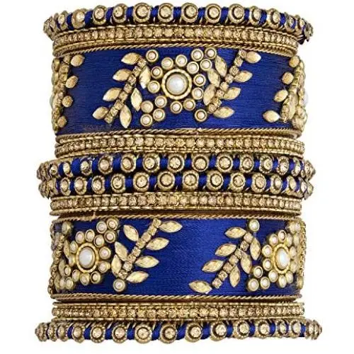 Aheli Traditional Wedding Designer Silk Thread Faux Stone Studded Bridal Bangle Set Chuda Indian Ethnic Bollywood Fashion Jewelry for Women