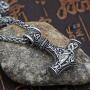 GuoShuang Odin Thors Mjolnir Pendant Viking Necklaces Pendants Jewelry Scandinavian Clear Details Silver Chain