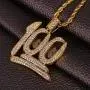 JINAO Hip Hop Iced Out CZ 100 Pendant Necklace with 24'' Stainless Steel Rope Chain for Men