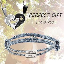 YANCHUN Couple Necklaces Bracelets for Him and Her Love Heart Puzzle Matching Engraved I Love You Necklace for Women Men