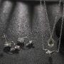 ATTA GEMS Sterling Silver Double Layered Gemstones Pendant Necklace and Jacket Stud Earring Jewelry Set for Women Girls