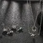 ATTA GEMS Sterling Silver Double Layered Gemstones Pendant Necklace and Jacket Stud Earring Jewelry Set for Women Girls