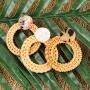 Bohemian Straw Rattan Woven Geometric Statement Earrings - Ethnic Acetate Hoops, Teardrop Dangles Natural Raffia Fan Tassel