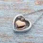 Cremation Jewelry Stainless Steel Rose Gold Double Heart Urn Necklace Ashes Holder Memorial Waterproof Pendant Necklace for Human Pets Ashes with 21Chain Mini Funnel Fill Kits Beautiful Gift Box