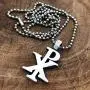 CHI-RHO Symbol Constantine Christian Jewelry Monogram Christogram XP Cross Chirho Jesus Christ name bible verse JN8:12 pewter Mens Pendant Necklace Charm Protection Amulet for men w Silver ball Chain