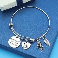 SIDIMELO Astrology Constellation Pendant Bracelet with Flower and Leaf Pendant 12 Horoscope Zodiac Jewelry Gift for Women