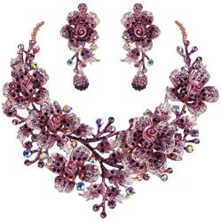 EVER FAITH Womens Crystal Elegant Flower Leaf Bridal Necklace Earrings Set