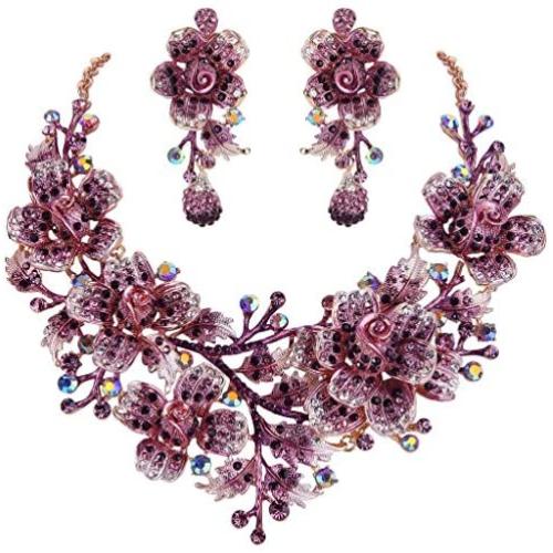 EVER FAITH Womens Crystal Elegant Flower Leaf Bridal Necklace Earrings Set