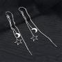 Tassel Moon Star Threader Drop Dangle Earrings for Women Girls Elegant Fashion Hollow Star Silver Plated Long Chain Hanging Earrings Minimalist Dangling Hypoallergenic Piercing Gifts Daughter Birthday