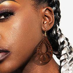 4 Pairs Engraving Geometry Drop Earrings Lightweight Ethnic Wood Earrings for Women Fashion Jewelry