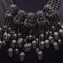 MJartoria Women Statement Skull Necklace-Carnival Festival Halloween Vintage Bohemian Ethnic Gypsy Rhinestone Bib Chunky Tassel Collar Festival Statement Necklace