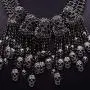 MJartoria Women Statement Skull Necklace-Carnival Festival Halloween Vintage Bohemian Ethnic Gypsy Rhinestone Bib Chunky Tassel Collar Festival Statement Necklace
