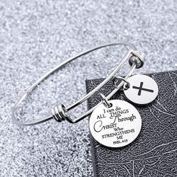 omodofo Bible Verse Bangle Bracelet Cross Charm Confirmation Bracelet Scripture Jewelry