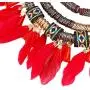 XY Fancy Feather Pendant Multi Layers Tribal Bib Necklace Statement Earring Jewelry Set