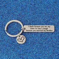 WUSUANED Sister/Brother in Law Keychain I Smile Because Youre My Sister/Brother in Law Wedding Gift for Bride Groom