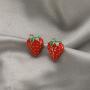 Red Dripping Oil Cute Strawberry Earrings Necklace Set for Girls Sweet Small Fresh Fruit Strawberry Pendant Necklace Stud Earrings for Women
