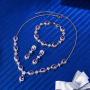 EleQueen Womens Silver-Tone Cubic Zirconia Teardrop Flower Bridal V-Necklace Sets Tennis Bracelet Dangle Earrings for Wedding Bridesmaids