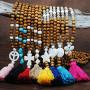 MJartoria Tassel Long Necklaces for Women Chain Necklace Handmade Turquoise Wood Beaded Necklace for Women Fashion Jewelry