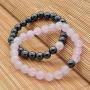 ZHEPIN 8MM Couples Bracelets Natural Amethyst Black Agate Hematite Rose Quartz Lava Stone Gemstone Bracelet for Women Men Energy Healing Stone Crystals