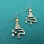 Cute Christmas Tree Piercing Dangle Earrings Golden Silver Two Tone Women Girls Holiday Gift