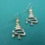 Cute Christmas Tree Piercing Dangle Earrings Golden Silver Two Tone Women Girls Holiday Gift