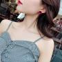 Trendy Red Green Poppy Flower Black Long Line Bar Tassel Earrings for Women Charm Drop Dangle Earring Jewelry (Red)