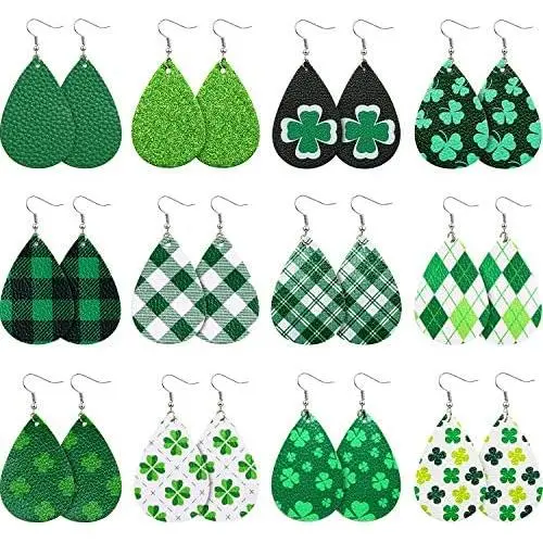 12 Pairs Leather Earrings Leaf Dangle Earring Lightweight Teardrop Earring Shamrock Drop Earrings for Women St. Patricks Day Gift 12 Pairs Leather Earrings Leaf Dangle Earring Lightweight Teardrop Earring Shamrock Drop Earrings for Women St. Patricks Day Gift