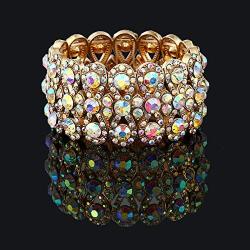 CrazyPiercing Stretch Bracelet Bridal Rhinestone Bangles Statement Wedding Bracelet Jewelry for Women