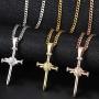 E-EmerMarking Hip Hop Iced Out Bling Cross Pendant Necklace for Men Stainless Steel Chains, 18K Gold & Silver Plated Simulated Diamond Pendants Chain Religious Christian Fashion Accessories Jewelry