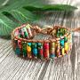LAVI Handmade Leather Chakra Imperial Jasper Beads Cuff Wrap Alloy Bracelet for Women Men Bohemian Style