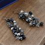 Gem Stone King 2inches Black and Silver Cluster Faceted Crystal Dangle Hook Earrings For Women