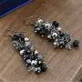 Gem Stone King 2inches Black and Silver Cluster Faceted Crystal Dangle Hook Earrings For Women