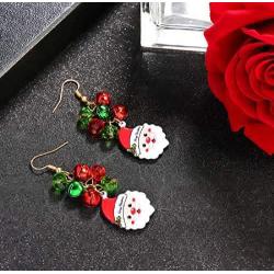 Santa Claus Red Green Christmas Jingle Bell Tinkle Cute Ornament Dangle Drop Earrings for Women Teen Girls Fish Hook Dangling Hanging Hypoallergenic Holiday Festival Party Jewelry Gift for Bff Sister