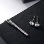 NEOGLORY Platinum Plated CZ Cubic Zirconia Bar Necklaces Stud Earrings Jewelry Sets for Sensitive Skin