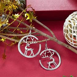 Cute Silver Christmas Reindeer Piercing Dangle Earrings, Holiday Party Drop Earrings, Christmas Gift Idea, Thanksgiving Themed Earrings, Cute Christmas Costume Jewelry for Women Girls