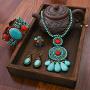MAYTRY Original Woven Turquoise Necklace 4-Piece Set-Turquoise Necklace, Turquoise Bracelet, Turquoise Earrings, Turquoise Ring, Personalized Fashion Set