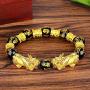 yfstyle 2 Pcs Feng Shui Black Obsidian Wealth Bracelet Elastic Gold Good Luck Bracelet 10mm/ 12mm Pi Xiu/ Pi Yao Beaded Bracelets for Women Men Jewelry Gifts