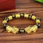 yfstyle 2 Pcs Feng Shui Black Obsidian Wealth Bracelet Elastic Gold Good Luck Bracelet 10mm/ 12mm Pi Xiu/ Pi Yao Beaded Bracelets for Women Men Jewelry Gifts