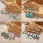 36 Pairs Fashion Vintage Simulated Turquoise Drop Dangle Earrings Set for Women Girls Boho Hollow Waterdrop Leave Feather Silver Jewelry for Christmas Gifts