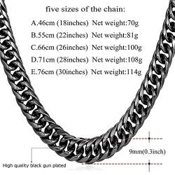 U7 Franco Curb Chain, Miami Cuban Necklace,3/4.5/6/9MM Width,Stainless Steel Jewelry for Men Women, Gold Plated/Black/Rose Gold/Silver Color, Length 14-30 Inch, Gift Packed