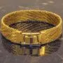 Lifetime Jewelry 13mm Vintage Flat Basket Weave Bracelet 24k Real Gold Plated for Women and Men