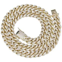 GOLD IDEA JEWELRY 10MM HIP HOP Classic 14K /White Gold Plated Iced Out Cuban Link Chain Prong Setting Cubic Zirconia Miami Cuban Link Choker necklace/Bracelet for men women